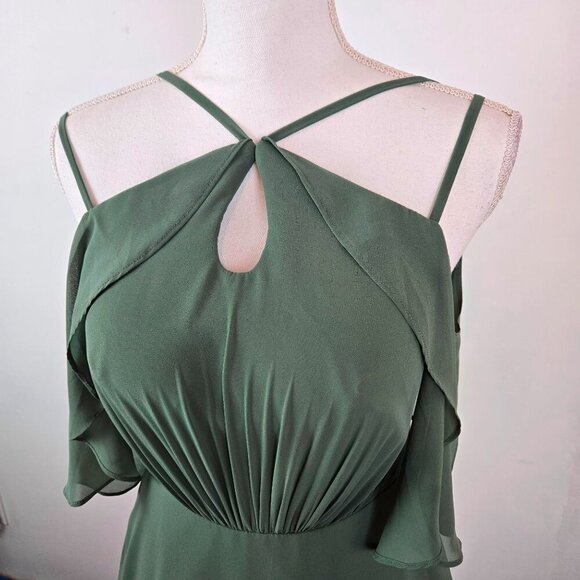 Azazie Adele Bridesmaid Dress Womens Size C 2 Green Chiffon A-line Halter Ruffle - Picture 11 of 15